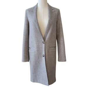 Zara Gray Heathered Wool Long Coat Size Small